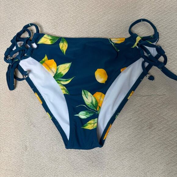 Cupshe One-Shoulder Tankini Lemon Tie-Side Bikini Set Womens Small Black/Blue - Picture 3 of 8